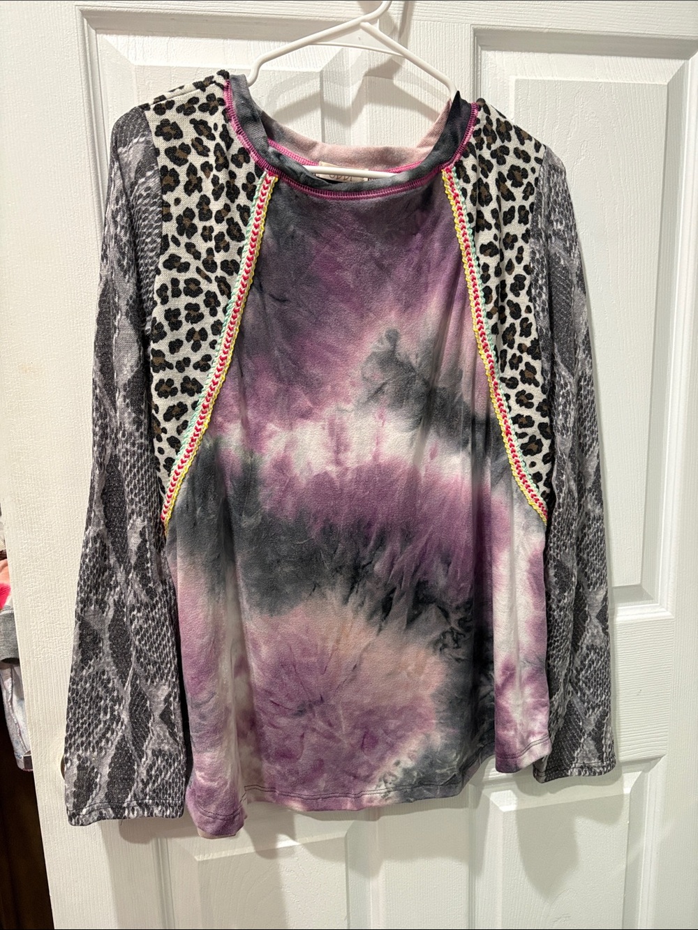 Oddi mixed printed tie dye long sleeve top NWOT